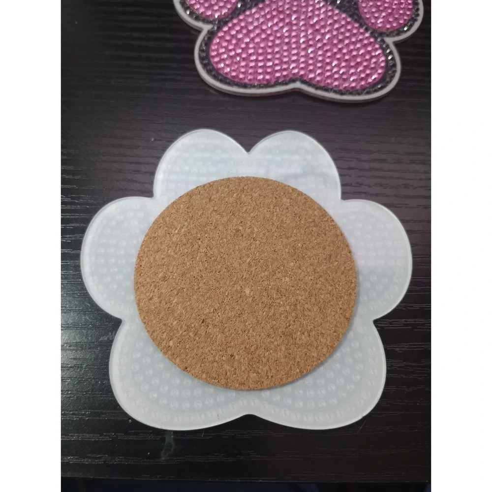 Set of 10 Handmade Diamond Art Paw Print Coasters with Holder | Cork Back | Pet